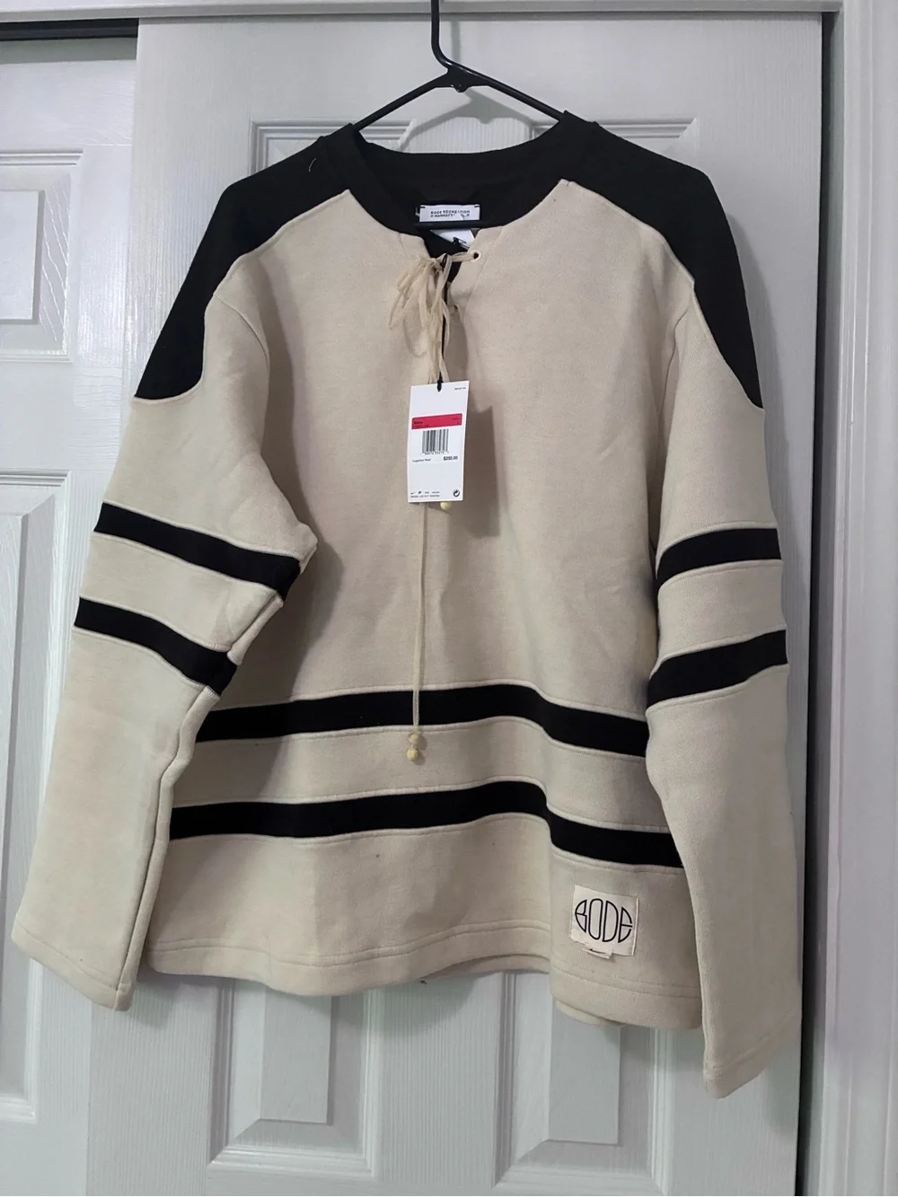 NWT Nike x Bode Limited Edition Men's Cream and Black Striped Crew Sweater